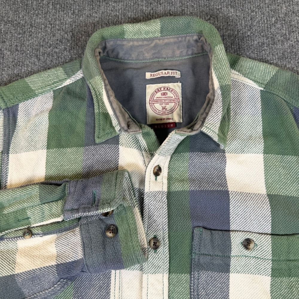 Fat Face Mens Medium Green Blue Buffalo Check Flannel Button Down Shirt #3102